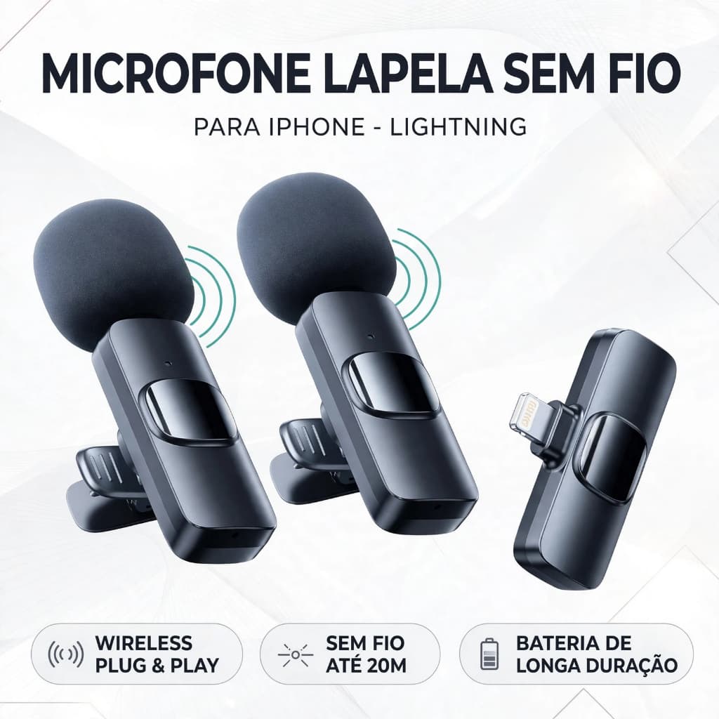 Kit 2 Microfone Lapela Wireless Sem Fio Para iPhone iPad Lig