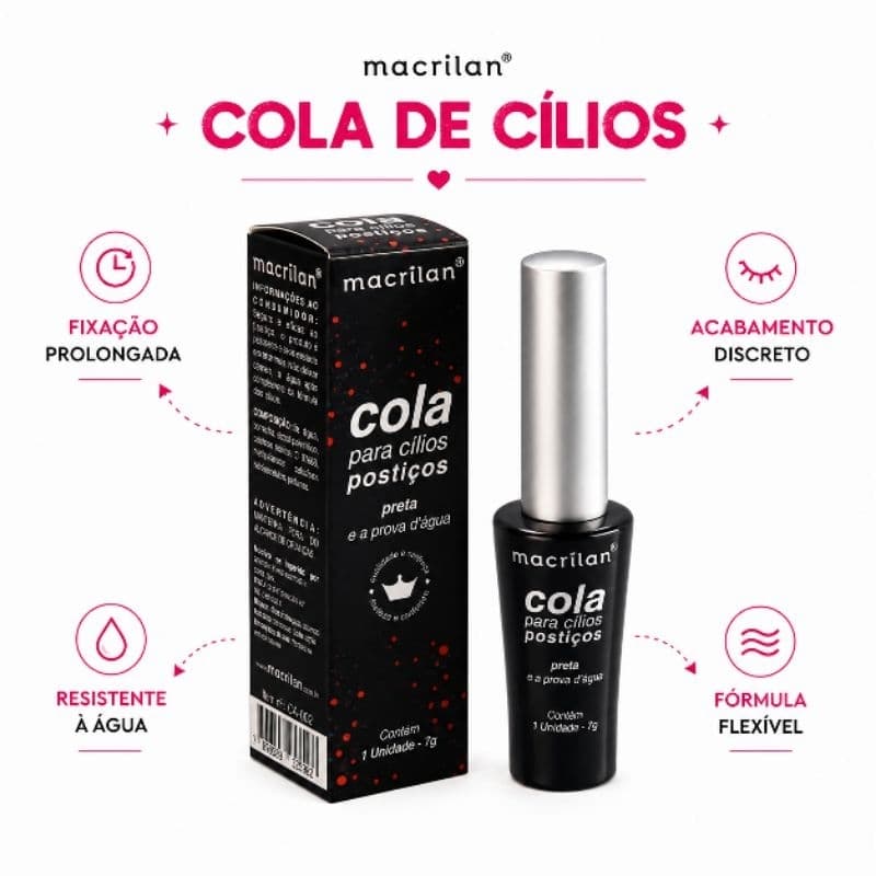 Cola para Cílios Branca Macrilan Fixação Prolongada Resistente à Água