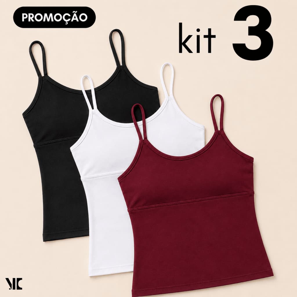 Kit 3 Blusa Regata Feminina Blusa Alça Fina Romantic Premium Fitness Tendencia Forro Duplo Top Toque Poliamida Promoção