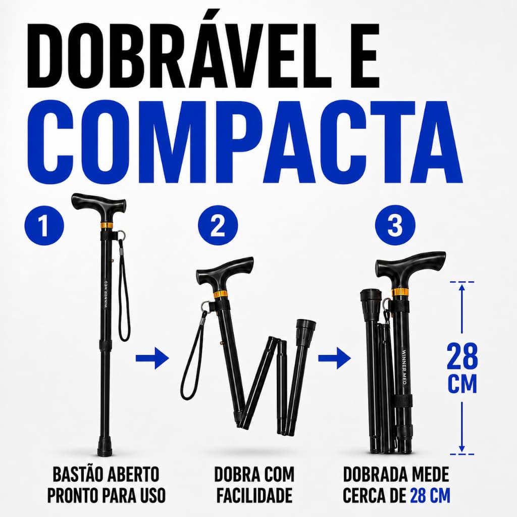 Bengala  Dobrável  com Altura Regulável