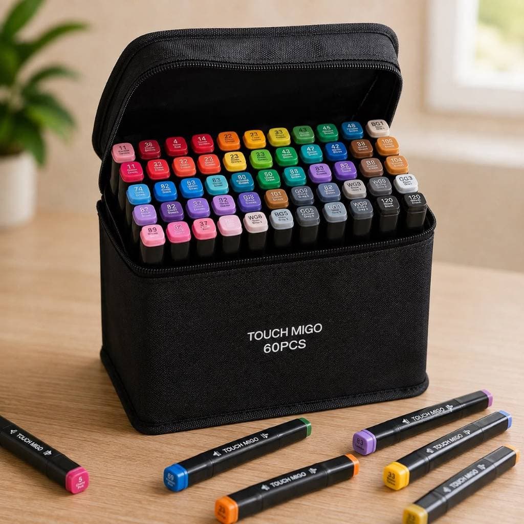 Kit 60 Canetas Marcador Ponta Dupla Estojo 60 Cores Desenho Anime Arte