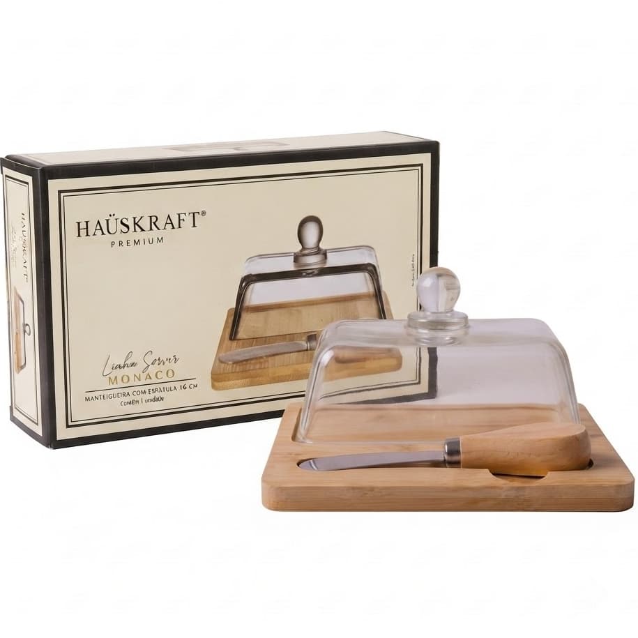 Manteigueira De Vidro Com Espátula Linha Monaco 16cm Haüskraft
