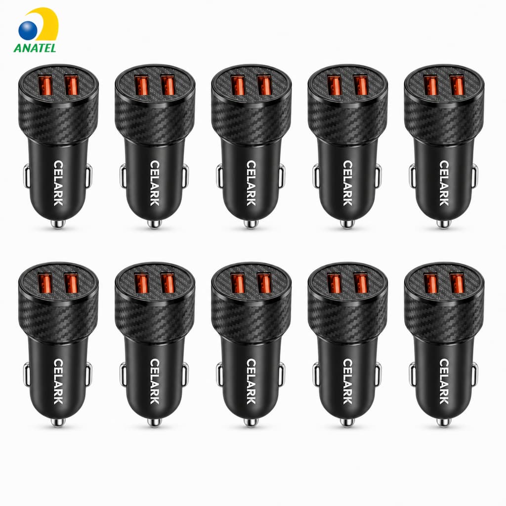 Kit com 10 Fonte de carregador veicular Celark lelong 3.4A 2 usb