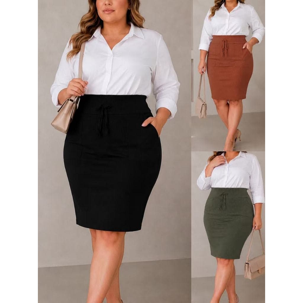 ZAVA PLUS SIZE Saia Lápis Evangélico com Bolso Plus Size