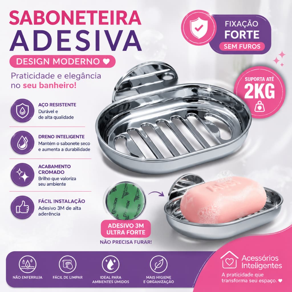 Saboneteira Adesiva Banheiro Sem Furos Suporte Para Sabonete Saboneteira de Parede