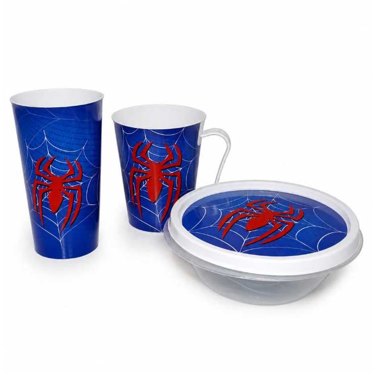 Kit Refeição Infantil Tema Aranha Prato Copo 350ml Plástico Criança Creche Merenda