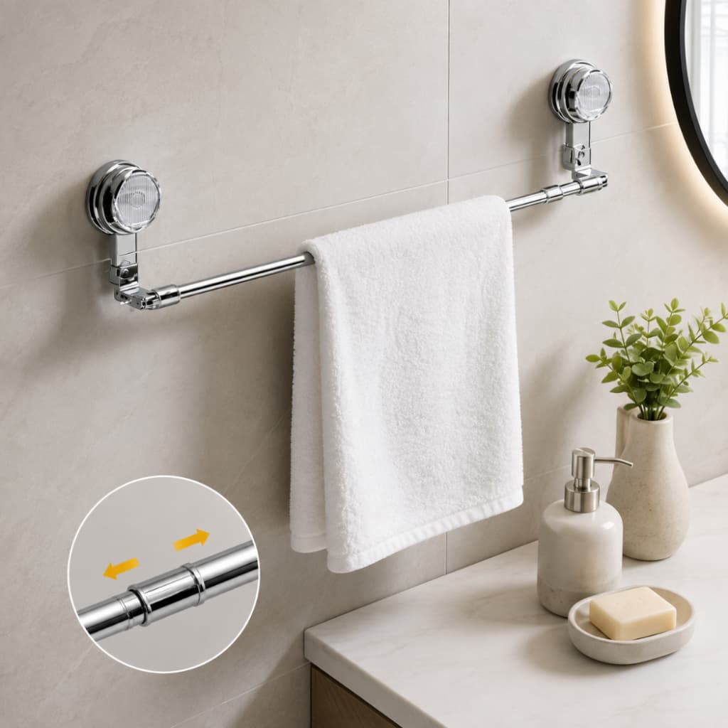 Suporte Porta Toalha Inox  Ajustável 60 Até120 cm Com Ventosa