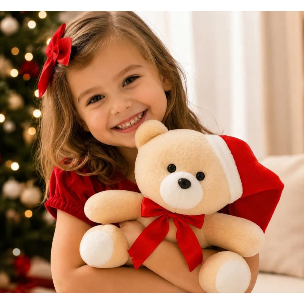 Urso De Pelúcia Natal 20 cm Enfeite Decoração Árvore Natalino Papai Noel Sentado