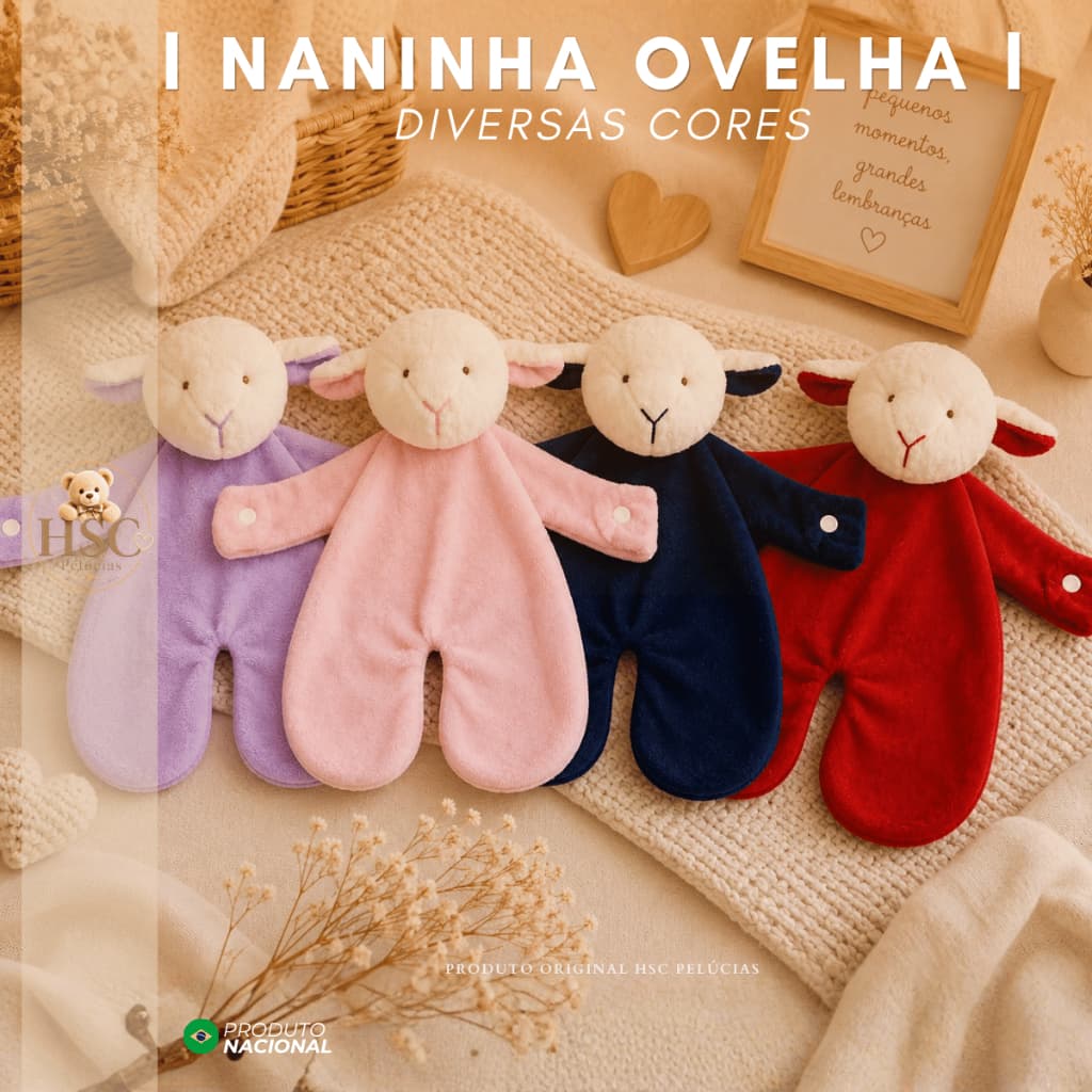 Naninha Paninho Cheirinho com porta chupeta Ovelhinha para Bebe em Plush - HSC