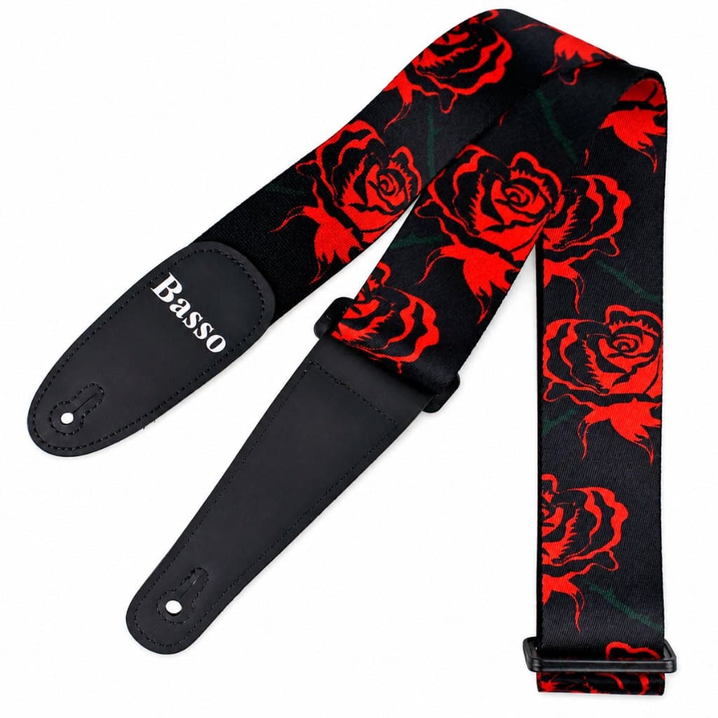 Correia Basso DE27 Rosas Vermelhas Ajustável 92 a 155 cm para Guitarra Violão e Contrabaixo