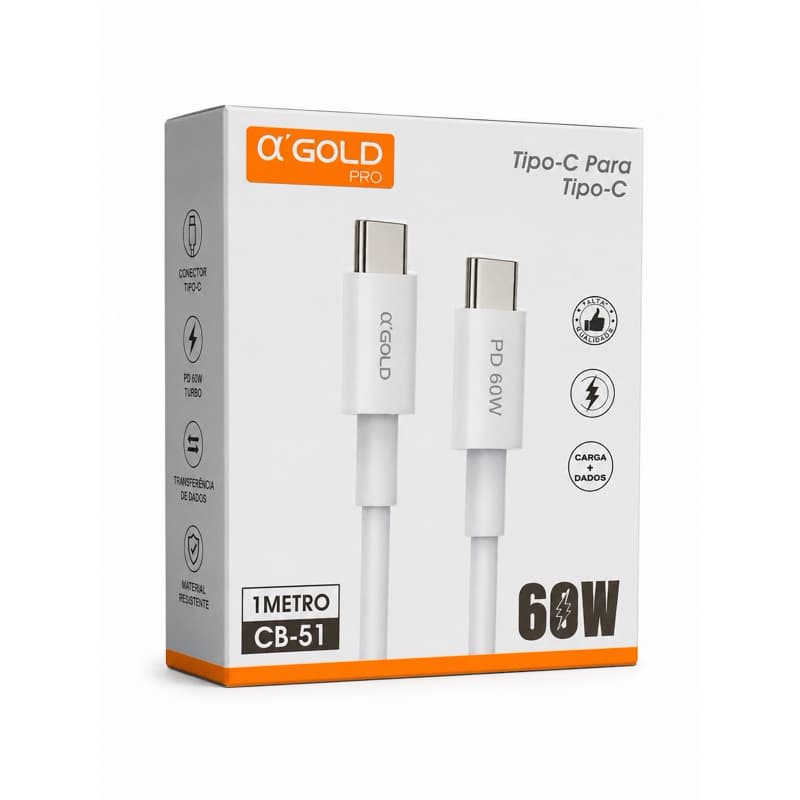 Cabo Tipo C- Tipo C Turbo 60W Carregamento super rápido original A’Gold Cabo PD Tipo c