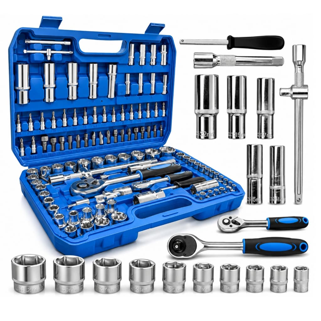 Kit de Ferramentas Profissional 108 Peças com Soquetes, Catracas e Bits em Aço Cromo-Vanádio com Maleta