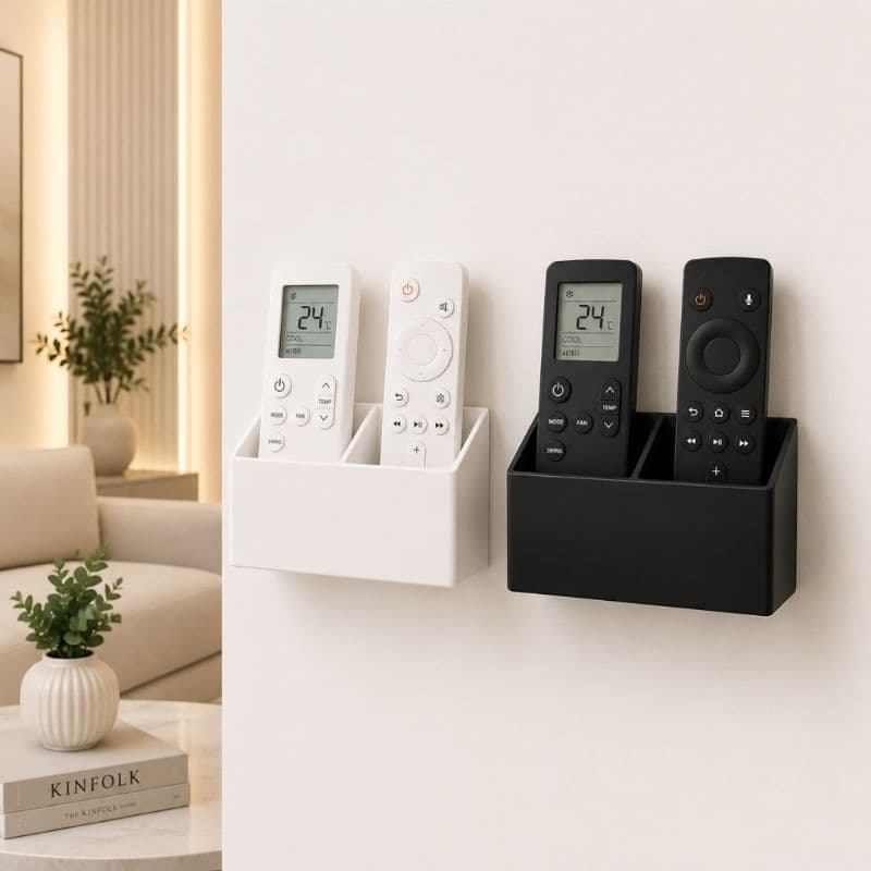SUPORTE PARA CONTROLE REMOTO TV AR CONDICIONADO LED VENTILADOR ORGANIZADOR 2 COMPARTIMENTOS MESA PAREDE FITA DUPLA FACE