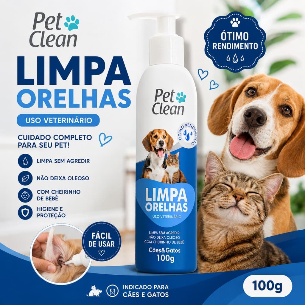 Limpador de Orelhas Ouvidos Ceras para Cachorro e Gato Pet Clean - 100 g