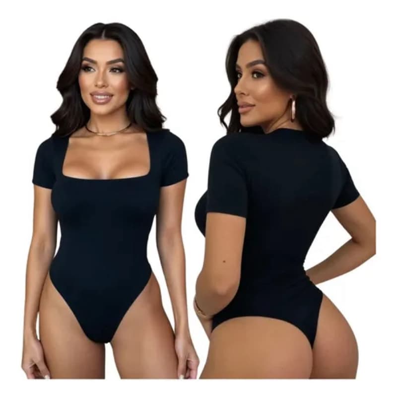 Body Feminino Manga Curta Decote Quadrado Suplex Básico Casual Moda Feminina