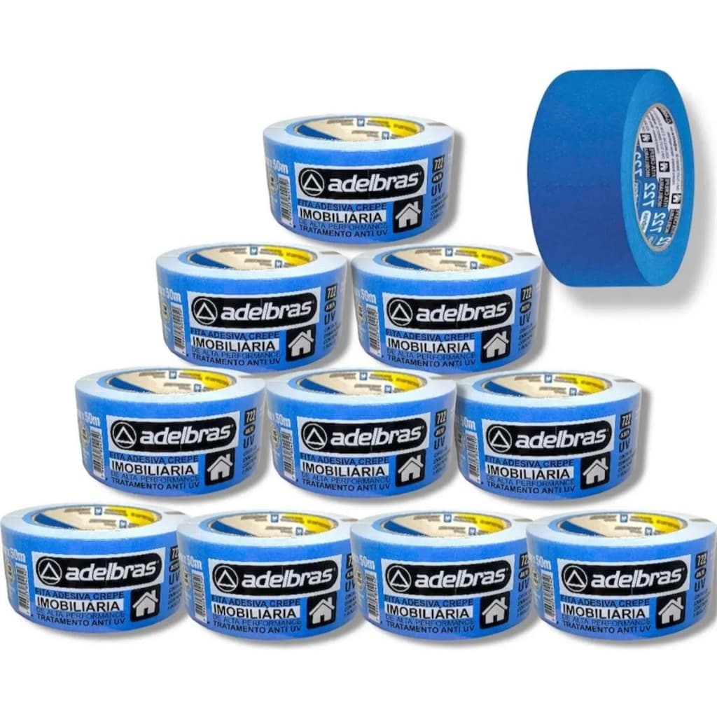 Kit 10 Fita Crepe Azul Parede 722 Pintura 48mmx50m Anti Uv