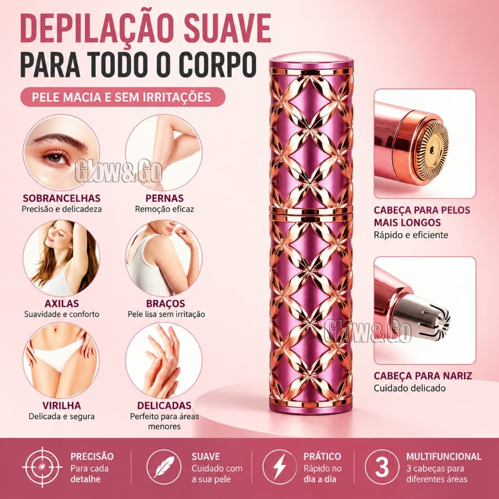 Depilador Elétrico Feminino 3 em 1 Portátil Aparador Multifuncional para Rosto Axilas Pernas Biquíni Recarregável USB