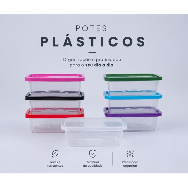 Kit até 30  Potes Plásticos 1 Litro 1000ml escolher cor Tampa Transparente Marmita Organizador De Alimentos Plástico