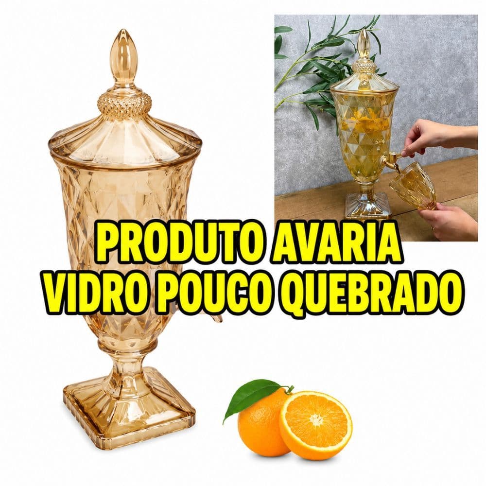 SUQUEIRA CRISTAL DIAMOND 3L DISPENSER VIDRO DOURADO LUXO AGUA SUCOS FESTA CASAMENTO EVENTOS TORNEIRA DECORATIVA AVARIA