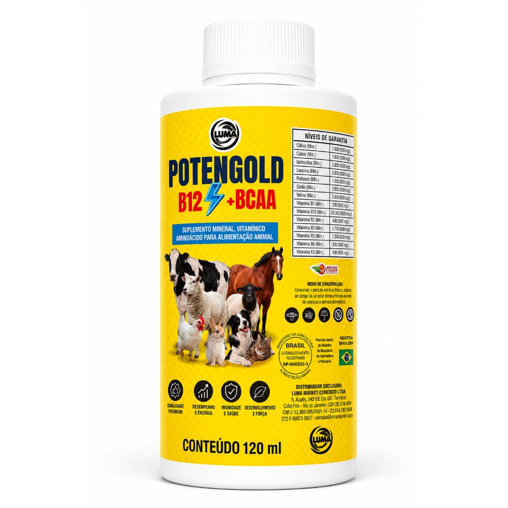 POTENGOLD B12 SUPLEMENTO PARA GALOS ATLETAS PARA GANHO DE ENERGIA RESISTÊNCIA E ALTA PERFORMANCE