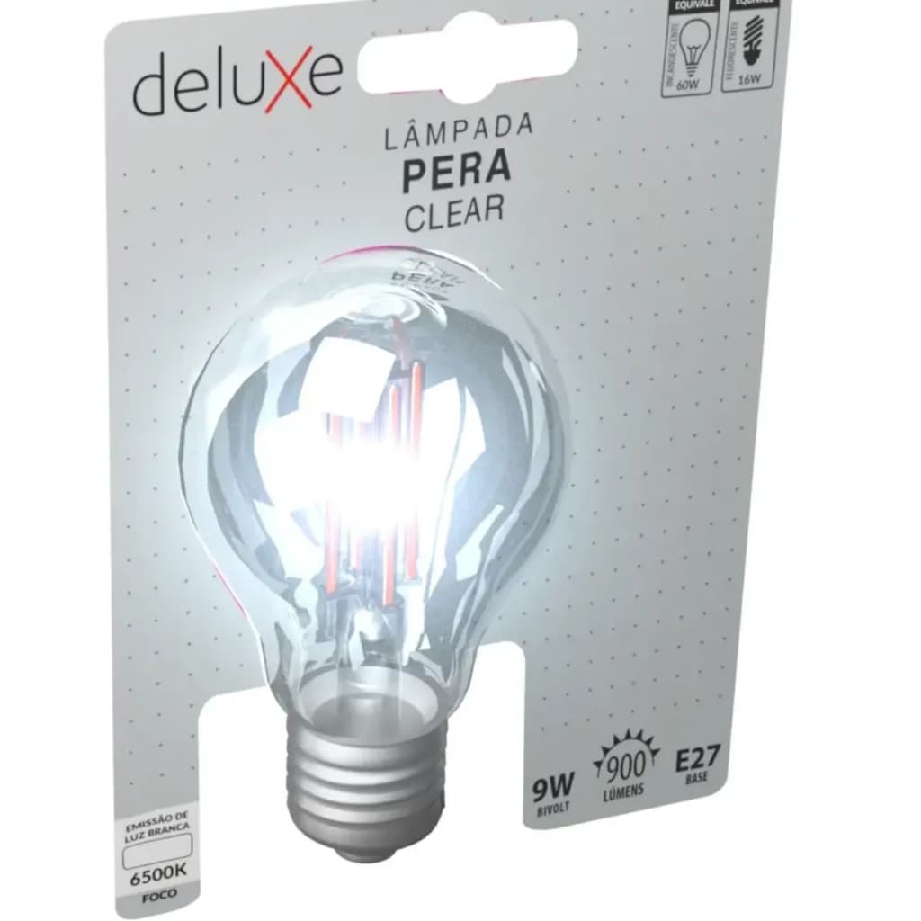 Lampada Led Pera filamento Clear 9w 6500k luz Branca Deluxe By Avant