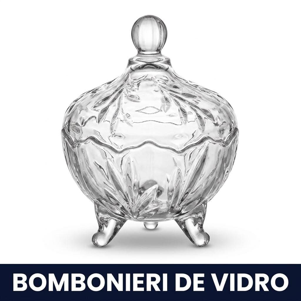 Bomboniere de Vidro com Tampa e Pés Decorativa