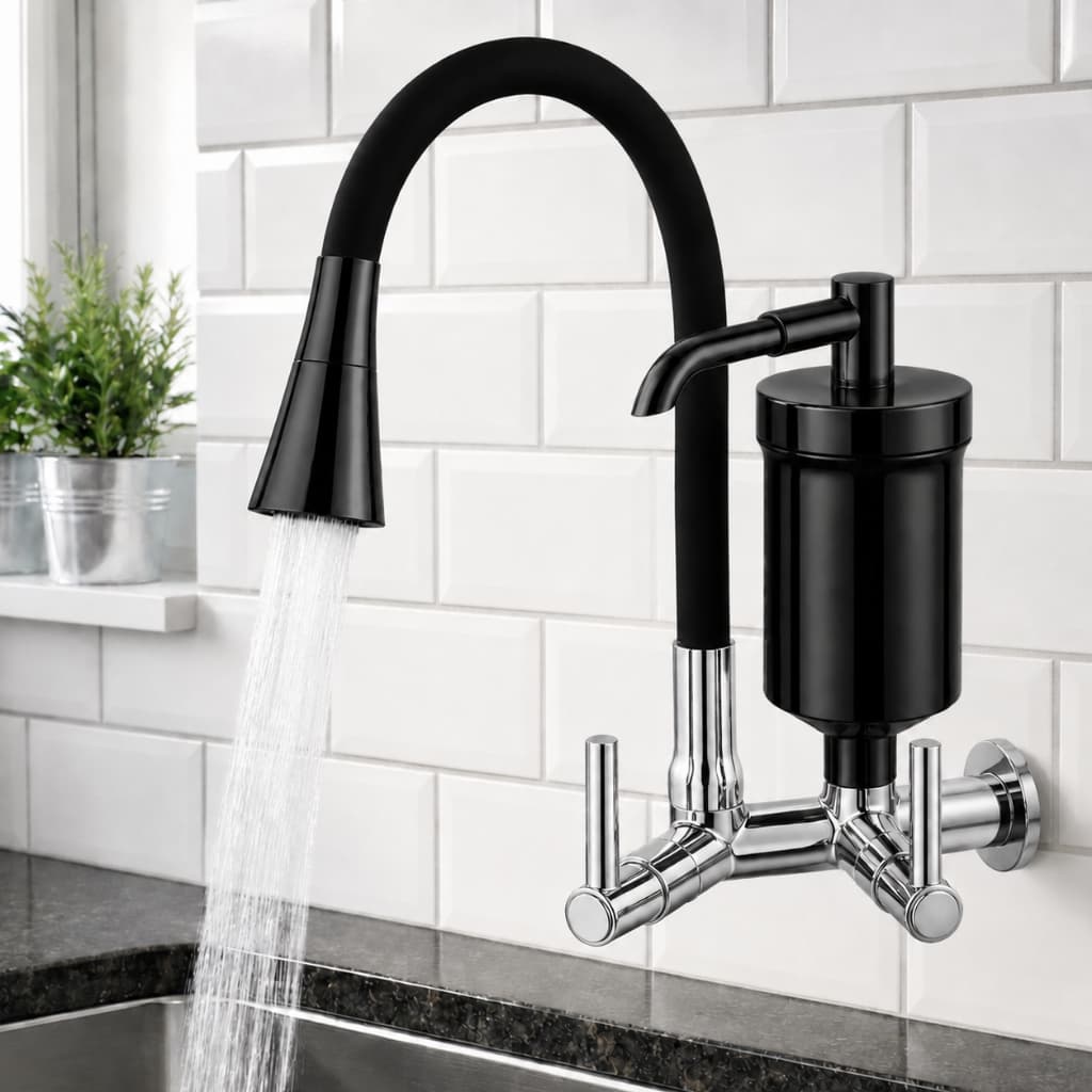 Torneira com Filtro de Cozinha Gourmet Silicone Preto Flexível 2 Jatos