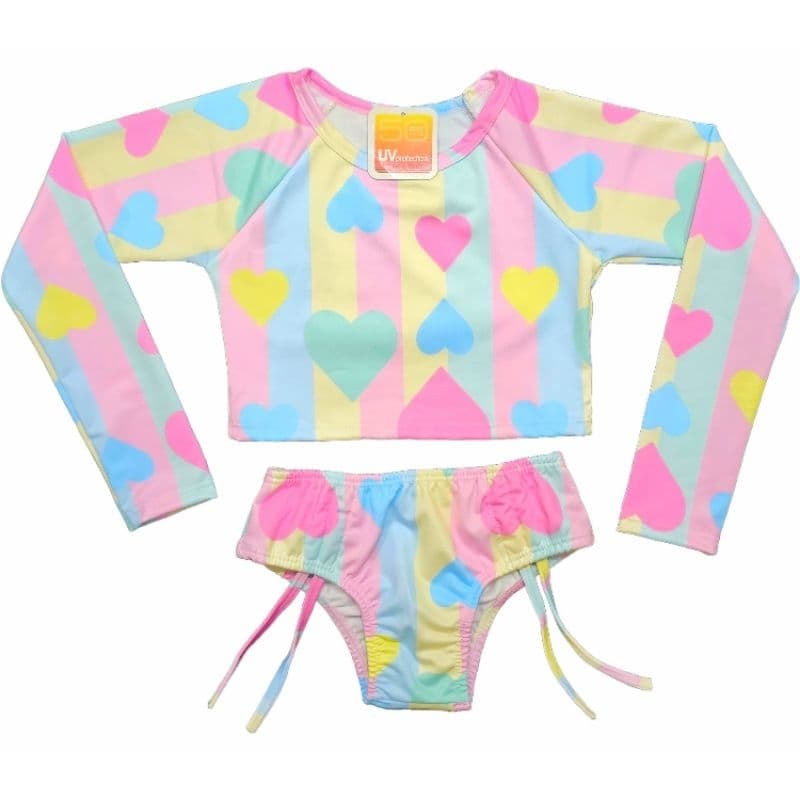 Biquíni Manga Infantil Proteção Solar UV Cropped Menina Sereia Unicórnio