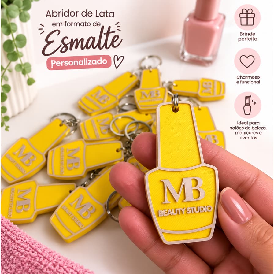 KIT 15/25/30 Chaveiro Abridor de Lata Personalizado Esmalte com Nome ou Logo | Brinde para Manicure Cliente