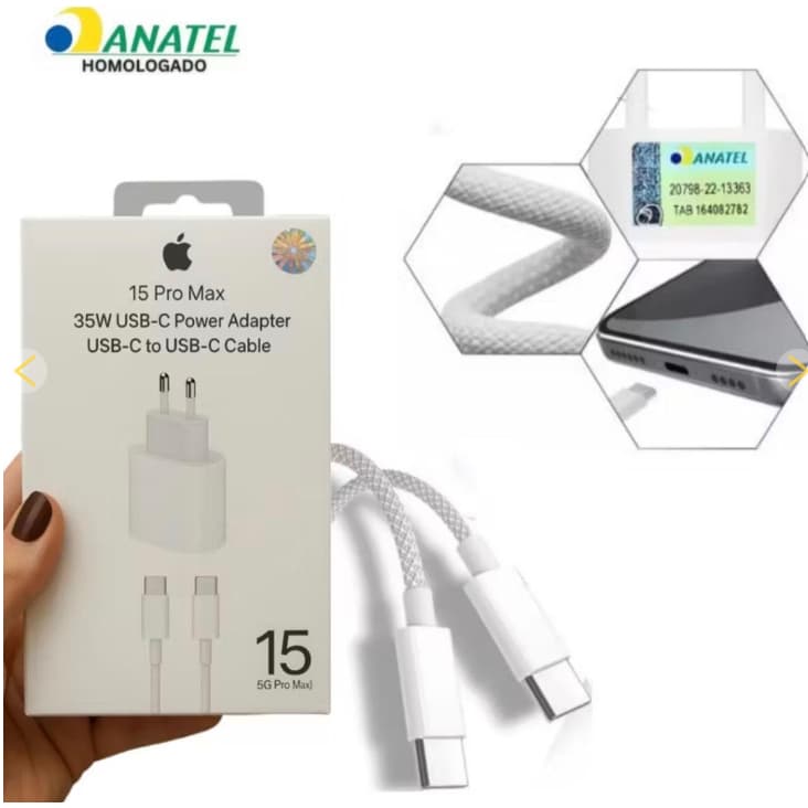 Carregador de iPhone Turbo 35W USB C Tipo C - Compatível 15, 16 e 17 Pro Max
