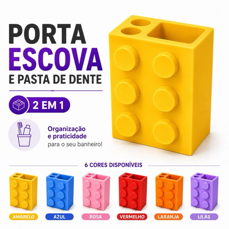 Porta Escova de Dente e Pasta Estilo Lego Infantil