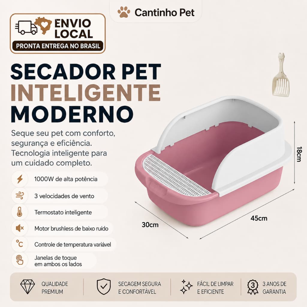 Caixa de Areia Semiaberta com Grade Anti-Espalhamento Borda Alta Fácil Desmontável Inclui Pá para Gatos Estoque