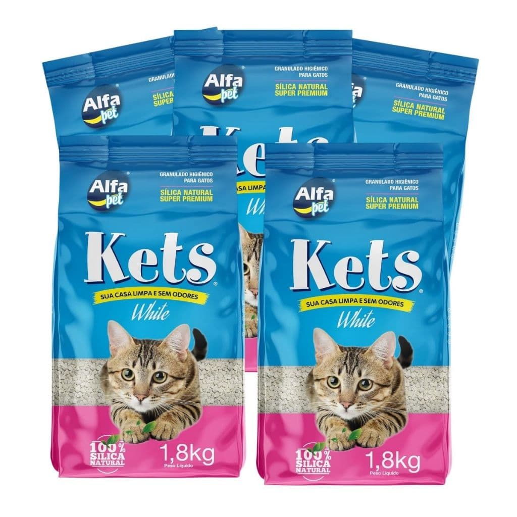 KIt  5 Areia Sílica Para Gato Natural Kets White Biodegradável 1,8kg