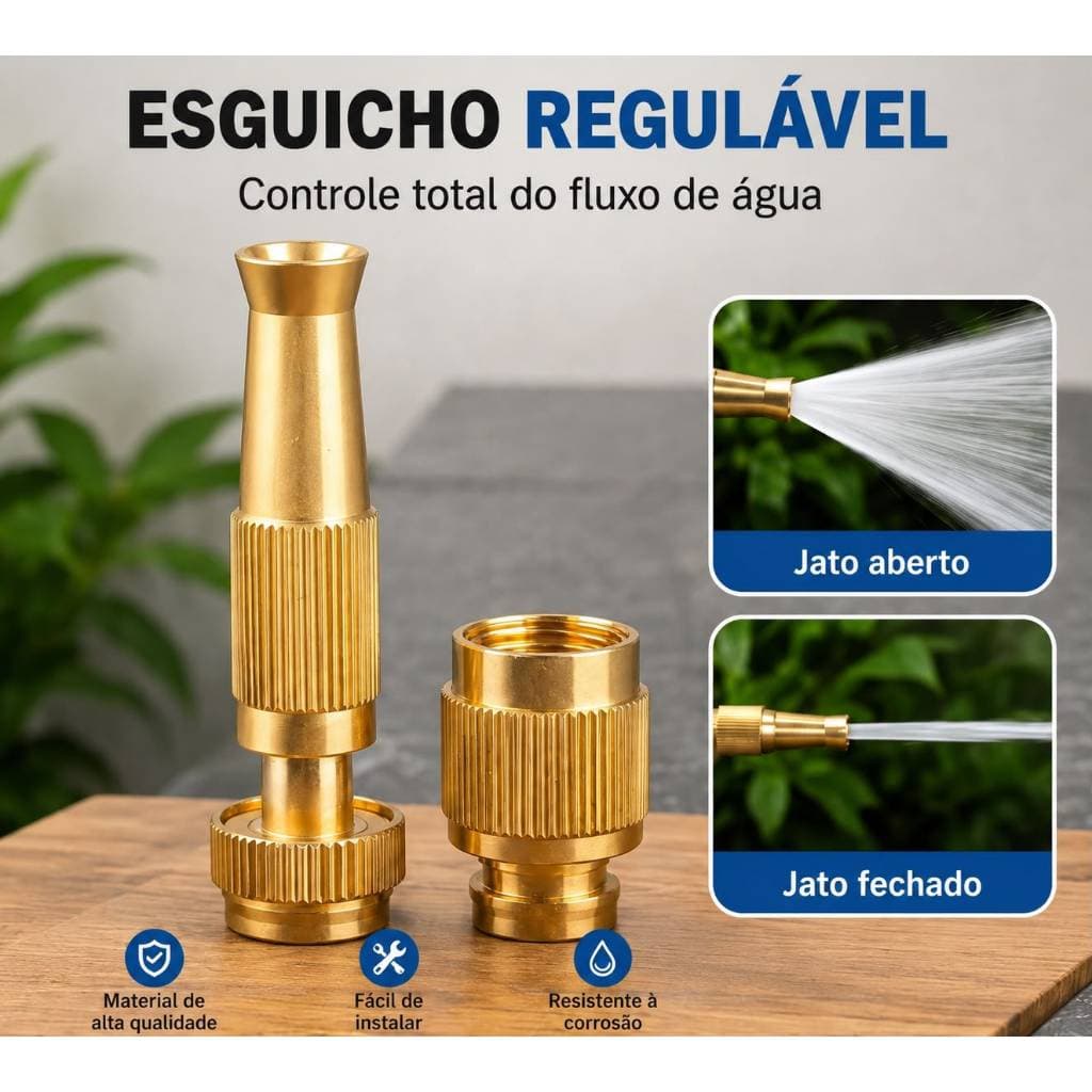Esguicho Regulável Latão Bico Mangueira Alta Pressão Jardim Lavar Carro