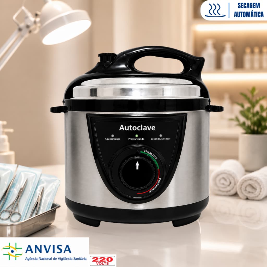 Autoclave LunaSlim Preto 5L Esterilizador Secagem Automático C/ Anvisa 220V Profissional Manicure Estética
