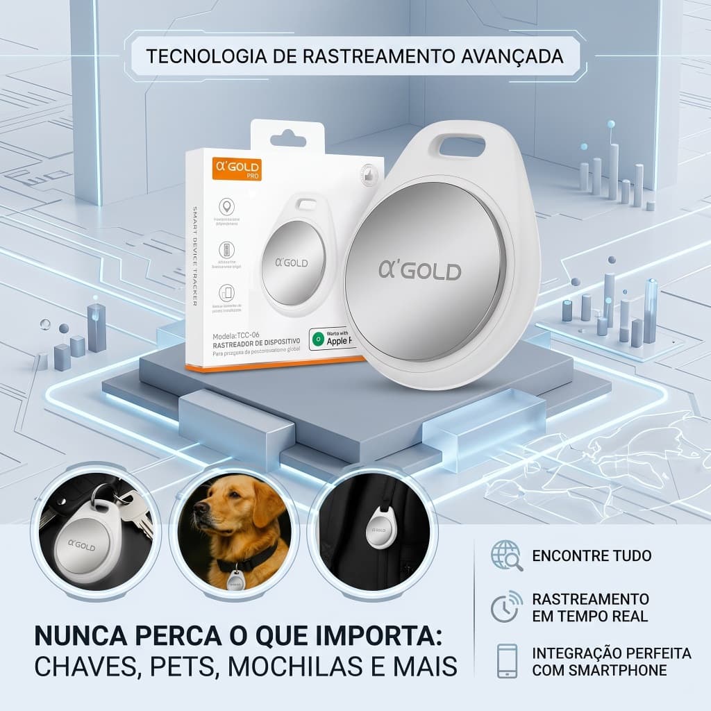 Smart Tag Rastreador GPS Localizador A’GOLD TCD-06 – Anti-perda Bluetooth Compatível com Apple Find My