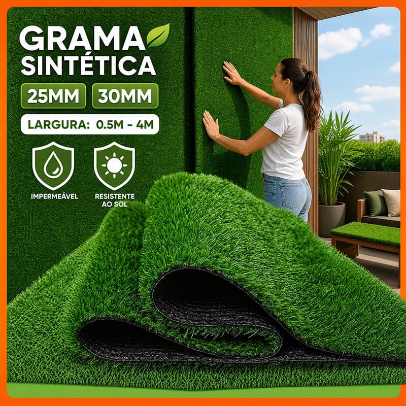 Grama Artificial 25mm 1,5x1m | Grama Sintética Verde Para Jardim – Tapete Decorativo Para Quintal, Varanda E Área Extern
