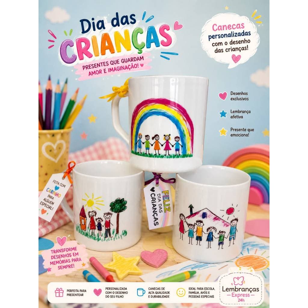 Caneca Plástica 400ml Personalizada Dia das Crianças Com a Arte que Desejar - Kit com 10 Unidades