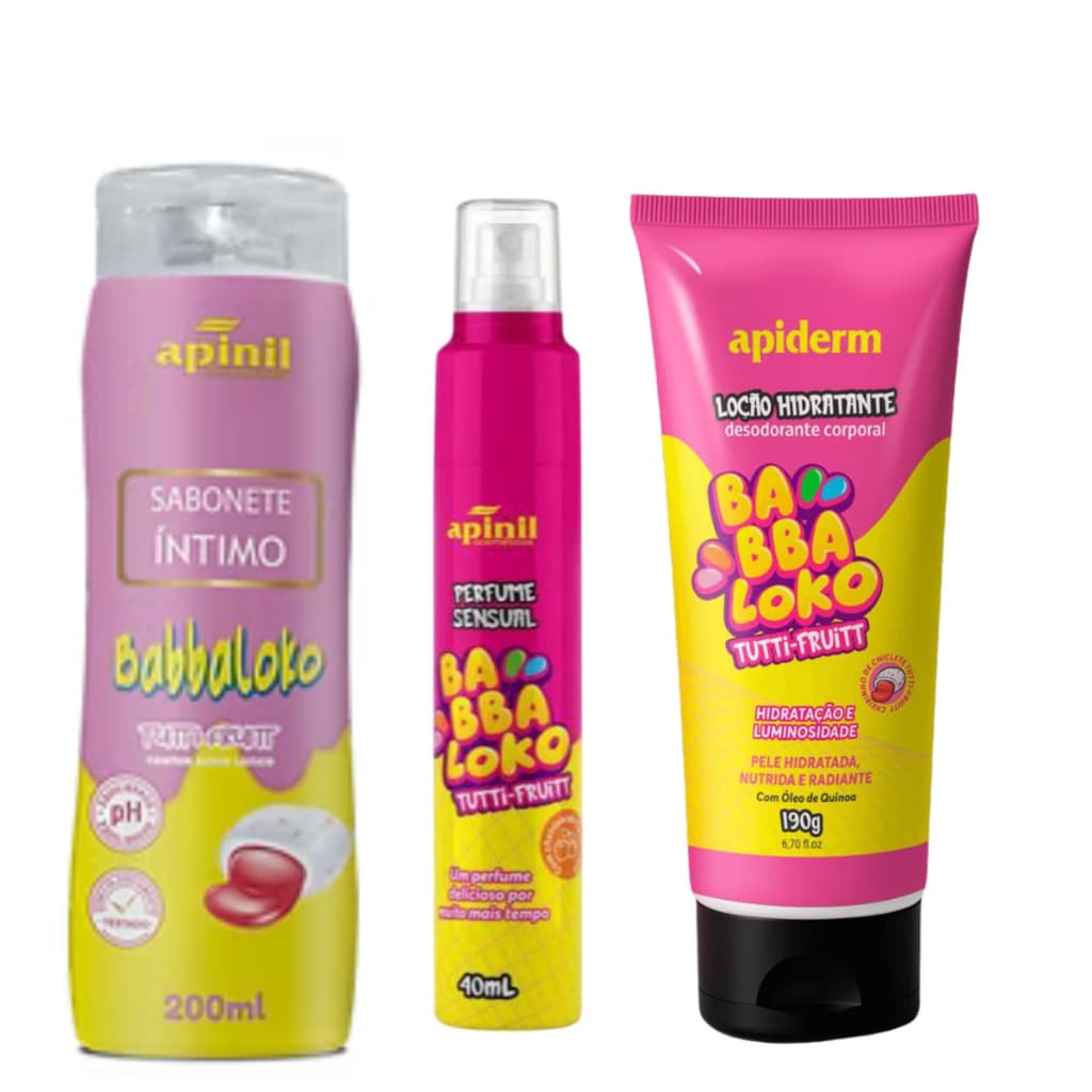 Kit Sabonete íntimo, Perfume aromatizador de calcinha  e Hidratante corporal Tutti frutt - Apinil cosméticos