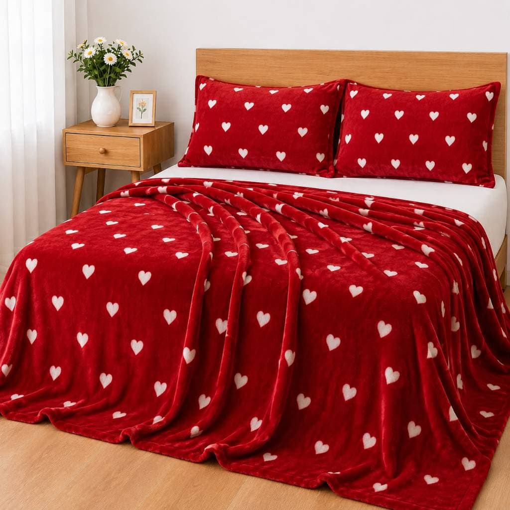 Colcha Cobre Leito Flanel Coração Solteiro Casal Queen King Com Fronha antialérgico