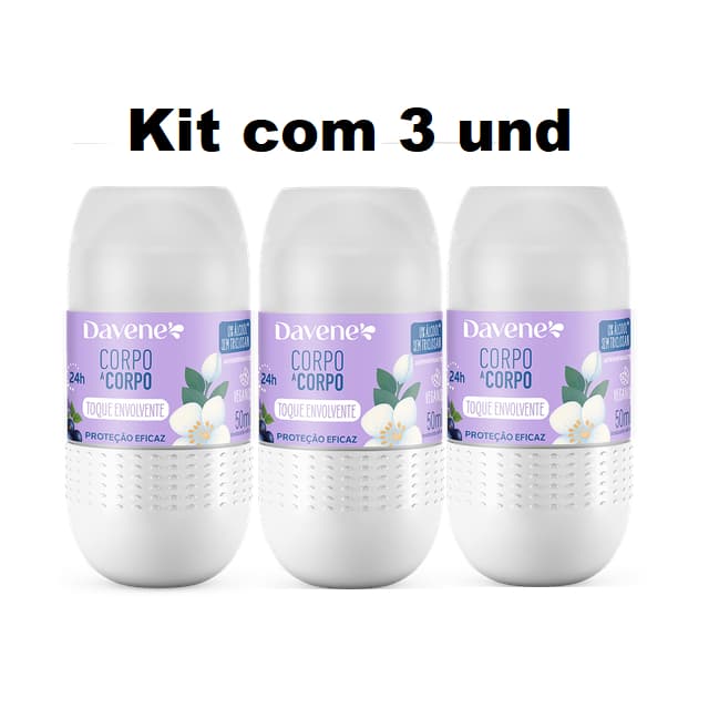 KIT 3 DAVENE CORPO A CORPO DESODORANTE ROLL ON 50ML ENVOLVENTE