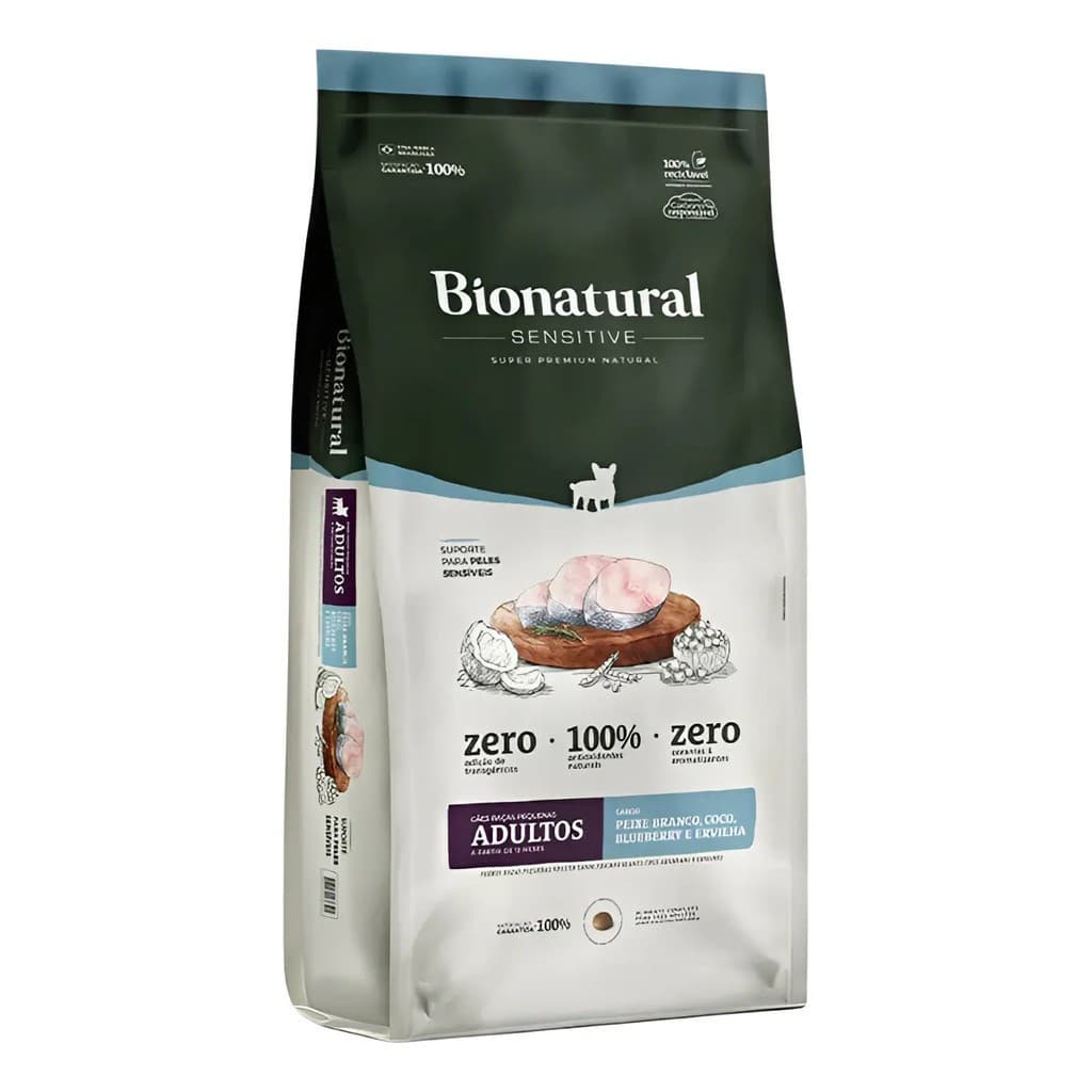 Ração Bionatural Sensitive Cães Adultos Raças Pequenas sabor Peixe Branco 10,1KG