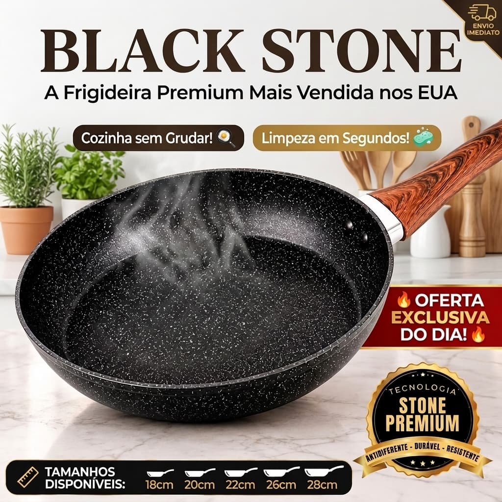 Frigideira Tapioqueira Panela Antiaderente Importada Preta Black Stone 28cm Gás Elétrico Indução Vitrocerâmico
