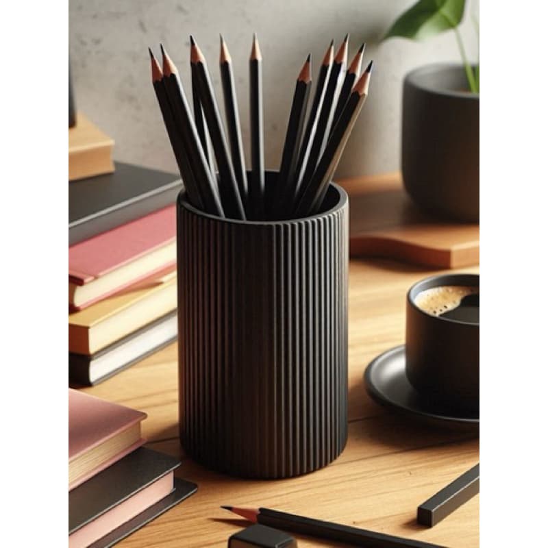 Porta Lápis e Canetas Preto Organizador de Mesa Escrivaninha Penteadeira Canelado Minimalista Escritório Home Office