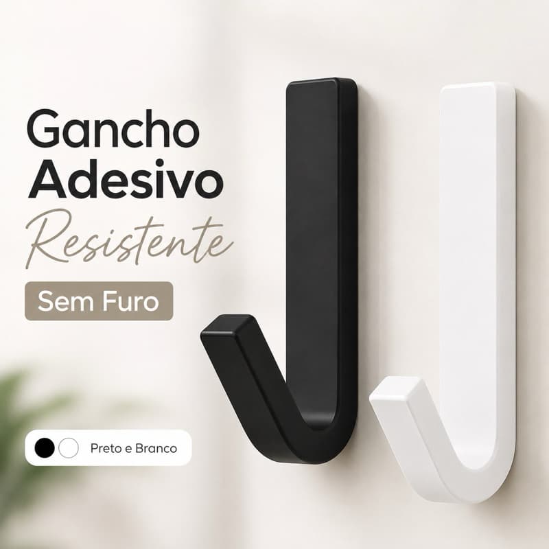 Gancho Grande Adesivo para Parede Resistente Sem Furo para Toalha Banheiro Cozinha