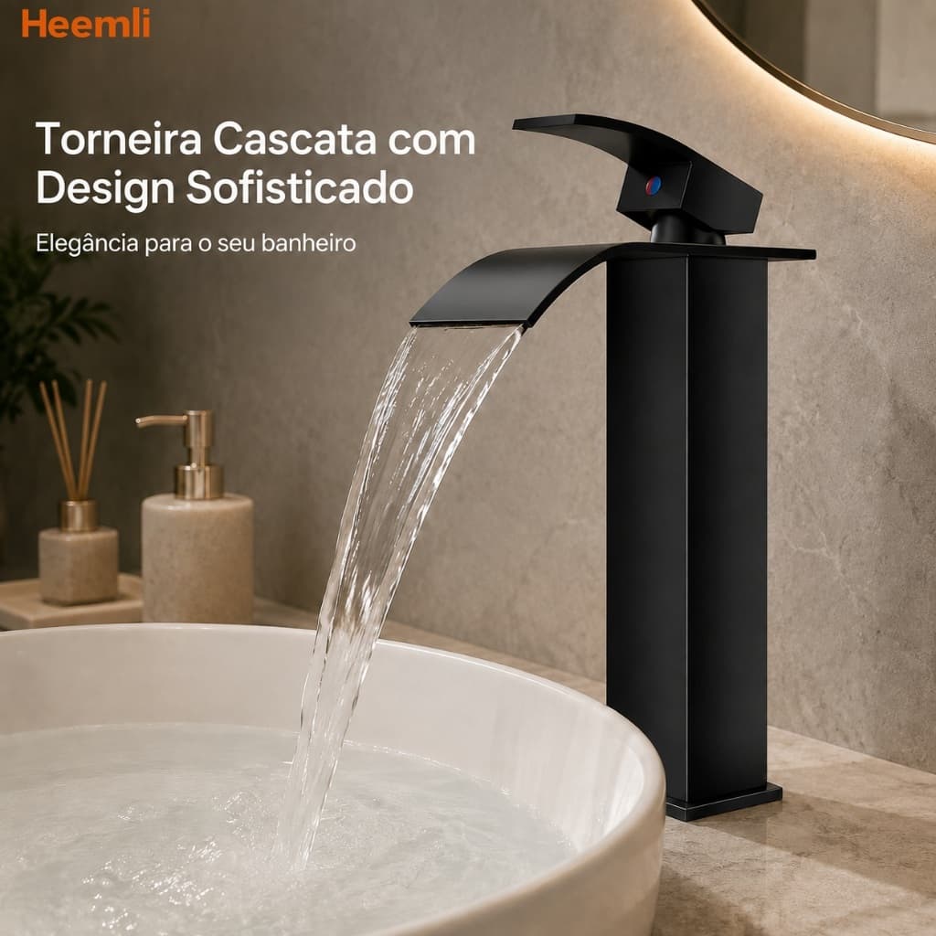 Heemli Torneira Cascata em Aço Inoxidável para Banheiro Monocomando Lavatório Água Quente e Fria