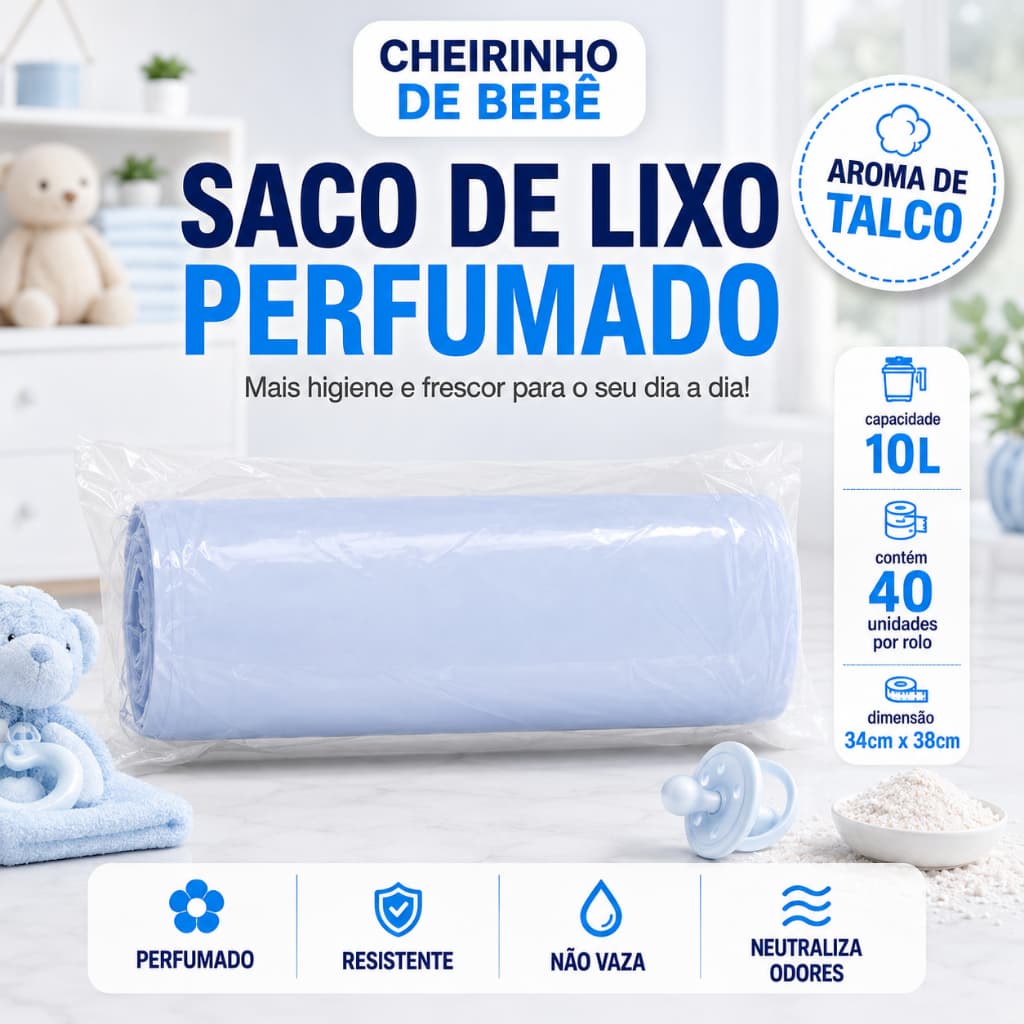 Saco de Lixo Perfumado Talco 10 Litros Neutraliza Odor