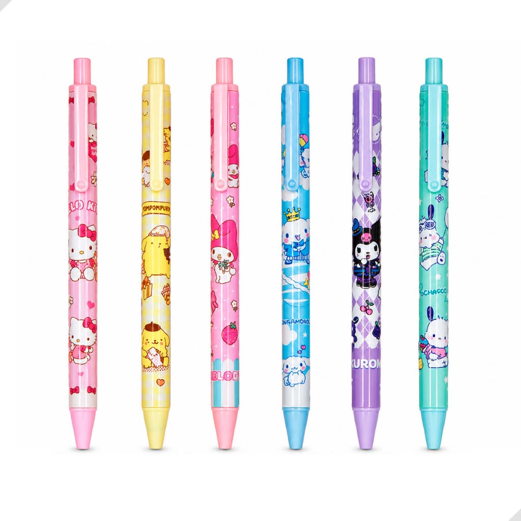 Kit 12 Canetas Click Turma Ponta Fina 0.5mm Tinta Gel Preta Personagens Escrita Macia Escolar
