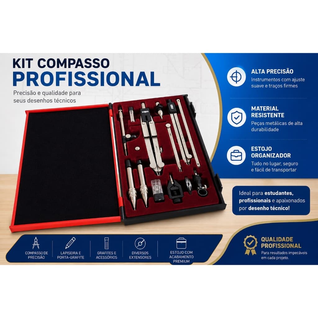 Kit Compasso Profissional Koh-I-Noor – Conjunto para Desenho Técnico