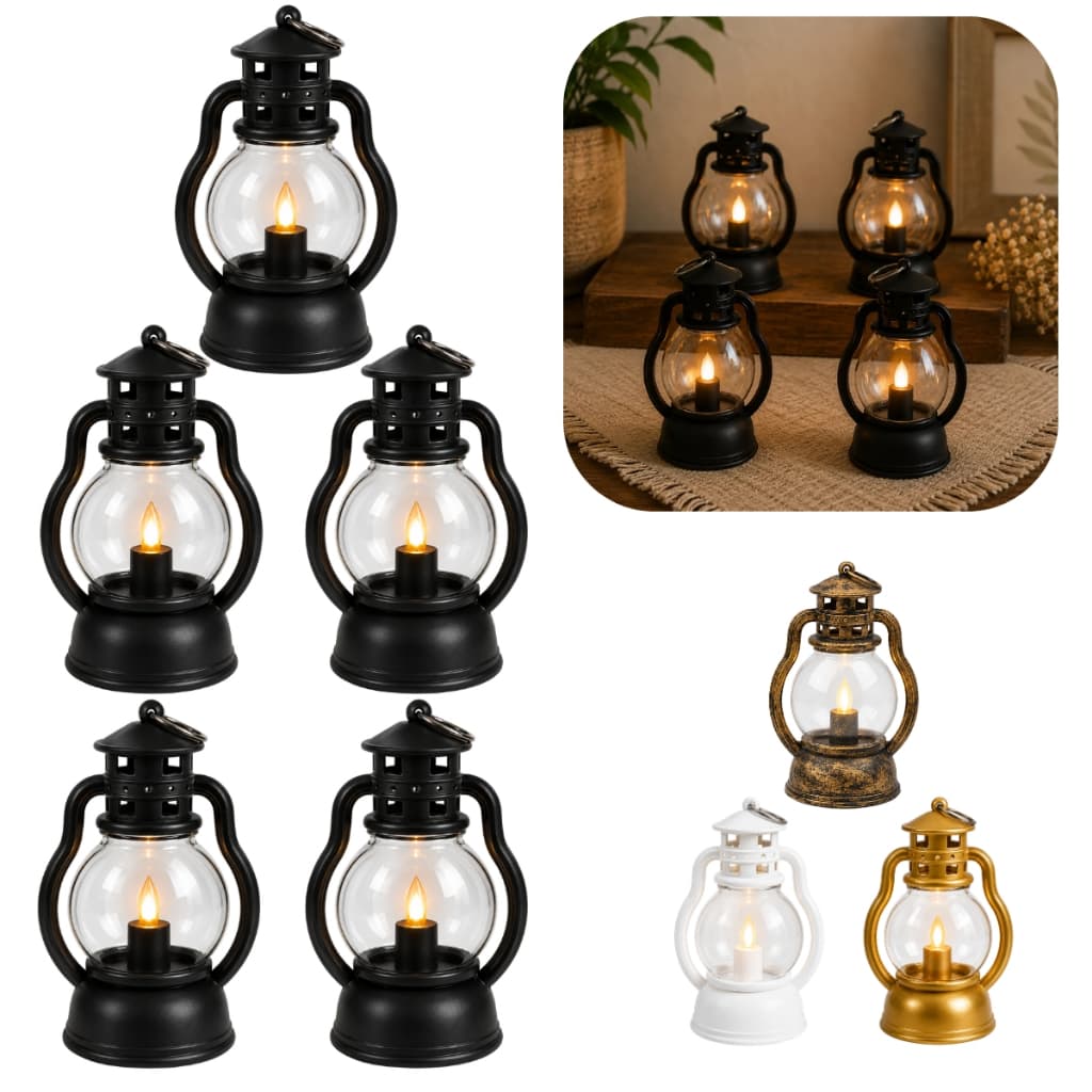 Kit 5 Lampião Led Luminária Decoração Retrô Pendente Vela Iluminação Natal